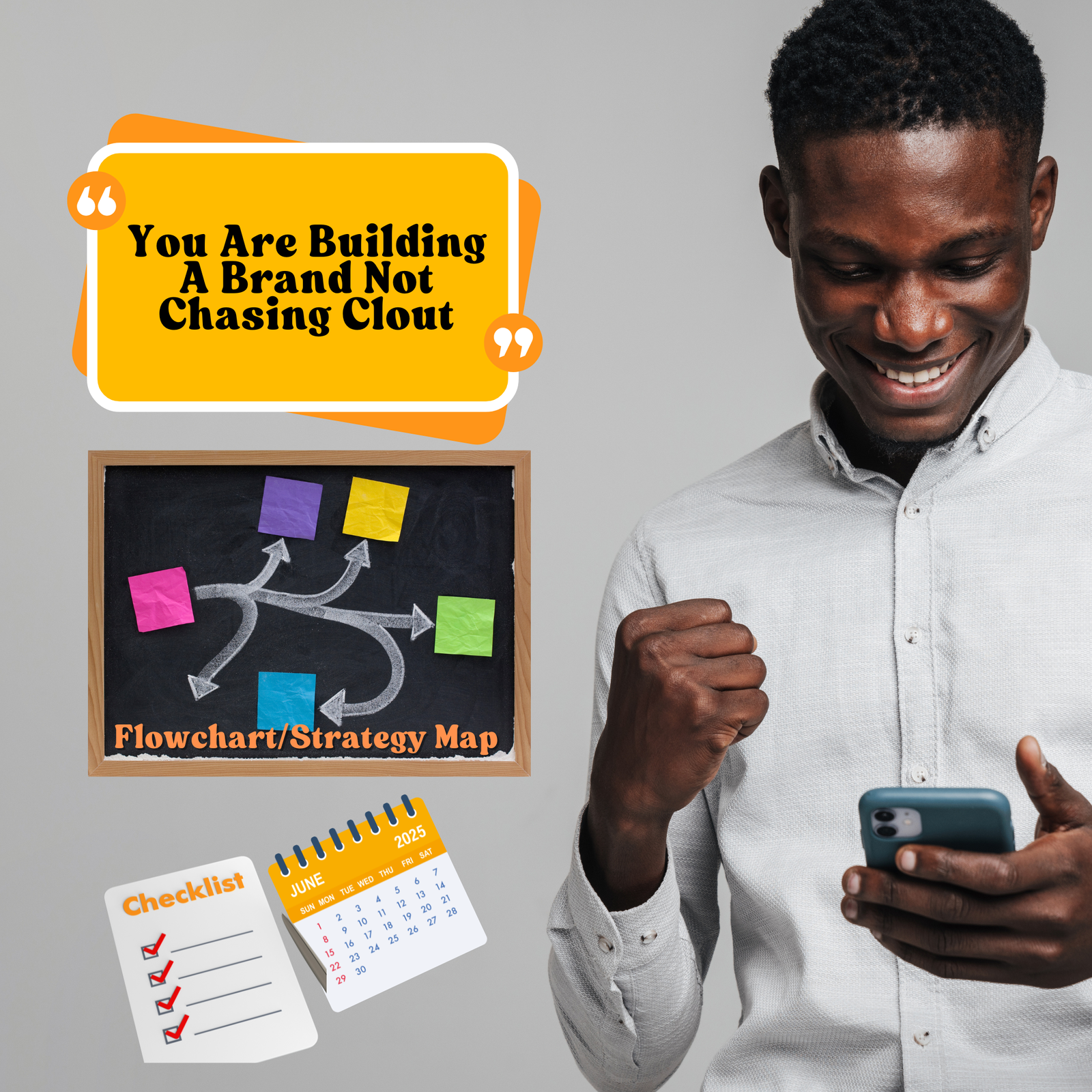 Strategic flowchart and planning icons showing content calendar and brand-building steps for Nigerian business visibility online.